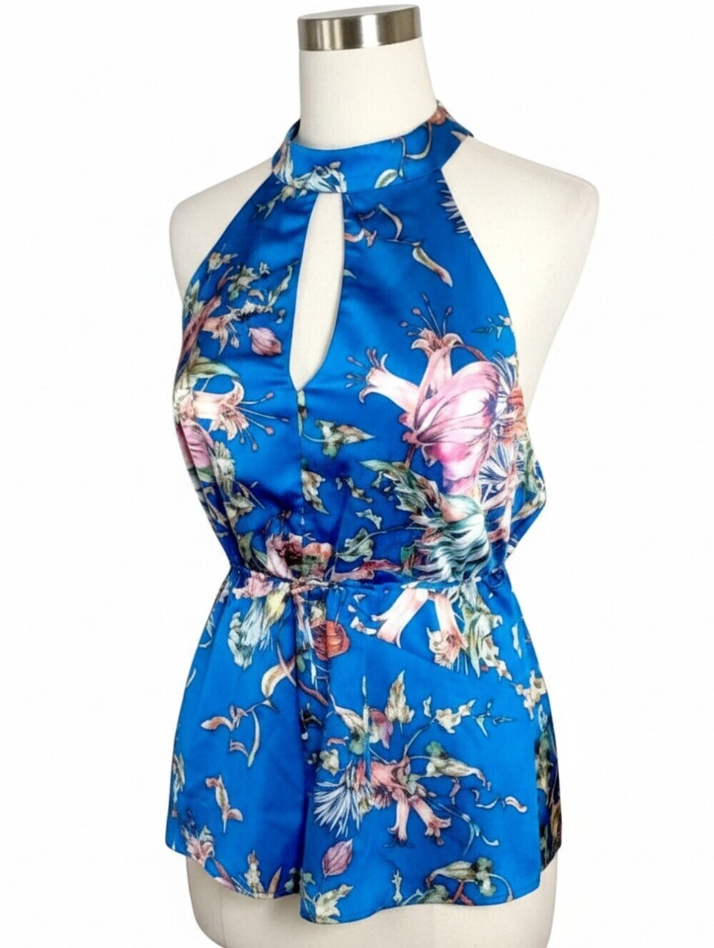 NSR Blue Floral Halter Fit & Flare Top Size Small